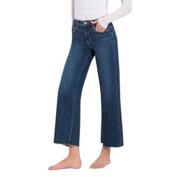 Lovervet by VERVET Women's Tummy Control Mid-Rise Wide Leg Jeans in Finders Keepers (26,Finders Keepers)