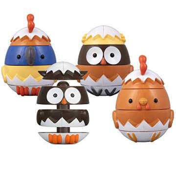 Easter Egg Stacking & Sorting Toys, Mix & Match Educational Hatching Farm Animal Eggs 4 Pack- Owl Du...