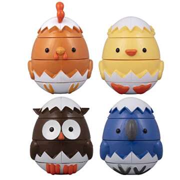 Easter Egg Stacking & Sorting Toys, Mix & Match Educational Hatching Farm Animal Eggs 4 Pack- Owl Duck Chicken Bluejay- Creative & Imaginative, Kids Hands On Building Play, Toddler Basket Stuffer Gift