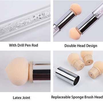 SILPECWEE 1Pc UV Gel Nail Gradient Sponges Pen With 16Pcs Replaceable Sponge Heads Double Head Nail Ombre Brush Acrylic Manicure DIY Tools