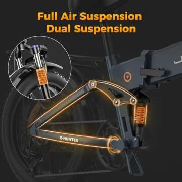 Jasion X-Hunter Electric Bike for Adults,1400W Peak Motor 30MPH Max Speed 48V 13AH Removable Battery, Full Suspension System Design,20''*4.0 Fat Tire Foldable Ebike,7-Speed Bicycles,Blue