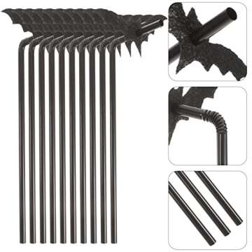 Amosfun 50 Sets Bat Straws Plastic Straws for Drinking Halloween Party Supplies