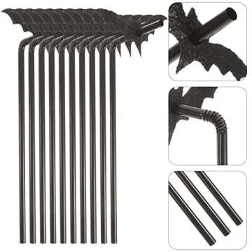 Amosfun Bat Straws 50 Sets Perfect for Halloween Parties