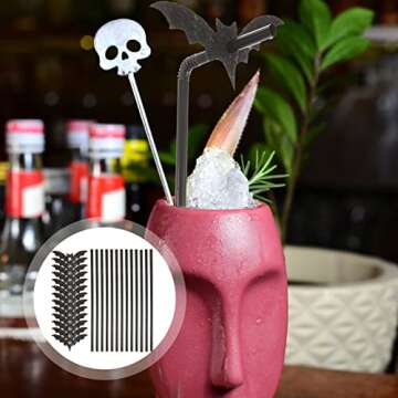 Amosfun 50 Sets Bat Straws Plastic Straws for Drinking Halloween Party Supplies