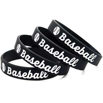 (4-Pack) Baseball Silicone Bracelets with Motivational Sports Quotes - Set of 4 Inspiring Silicone R...