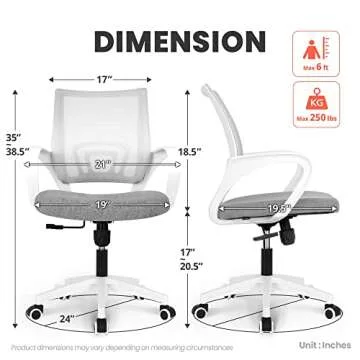 NEO CHAIR Office Chair Computer Desk Chair Gaming Ergonomic Mid Back Cushion Lumbar Support with Comfy Mesh Adjustable Swivel Rolling Home (Grey)