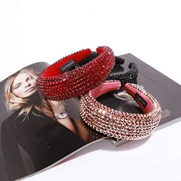 SP SOPHIA COLLECTION Women's Sparkling Crystal Padded Rhinestone Wide Bejeweled Hair Headband Party Hairband Hair Accessories in Rose Gold