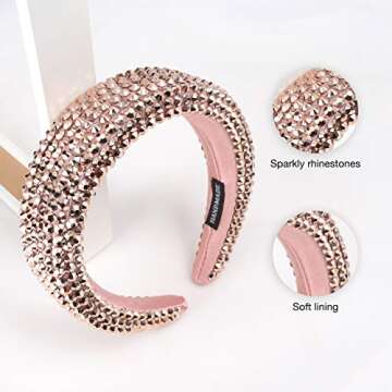 SP SOPHIA COLLECTION Women's Sparkling Crystal Padded Rhinestone Wide Bejeweled Hair Headband Party Hairband Hair Accessories in Rose Gold
