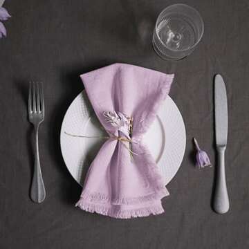 Ayuzawa Handmade Cloth Napkins 100% Cotton Napkins with Fringe，Delicate Handmade Cloth Napkins for Dinners, Parties, Weddings and More，18 x 18 Inch Set of 6 - Pink