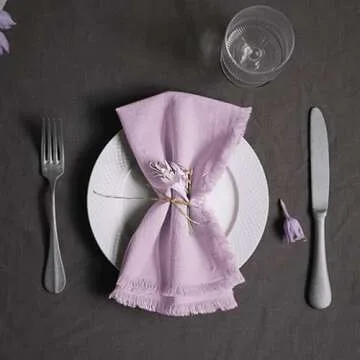 Ayuzawa Handmade Cloth Napkins 100% Cotton Napkins with Fringe，Delicate Handmade Cloth Napkins for Dinners, Parties, Weddings and More，18 x 18 Inch Set of 6 - Pink