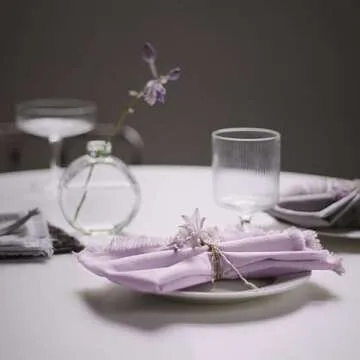 Ayuzawa Handmade Cloth Napkins 100% Cotton Napkins with Fringe，Delicate Handmade Cloth Napkins for Dinners, Parties, Weddings and More，18 x 18 Inch Set of 6 - Pink