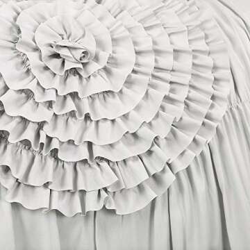 Lush Decor Serena Comforter Set, 3 Piece Set, King, Light Gray - Ruched Ruffled Flower Design - Romantic Ruffle Bedding Set - Vintage Glam & Farmhouse Bedroom Decor