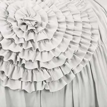 Lush Decor Serena Comforter Set, 3 Piece Set, King, Light Gray - Ruched Ruffled Flower Design - Romantic Ruffle Bedding Set - Vintage Glam & Farmhouse Bedroom Decor