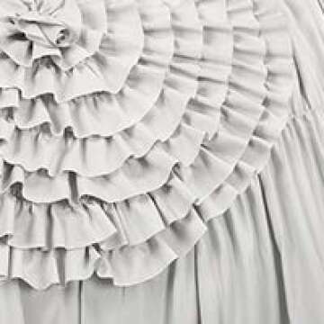 Lush Decor Serena Comforter Set, 3 Piece Set, King, Light Gray - Ruched Ruffled Flower Design - Romantic Ruffle Bedding Set - Vintage Glam & Farmhouse Bedroom Decor