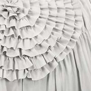 Lush Decor Serena Comforter Set, 3 Piece Set, King, Light Gray - Ruched Ruffled Flower Design - Romantic Ruffle Bedding Set - Vintage Glam & Farmhouse Bedroom Decor