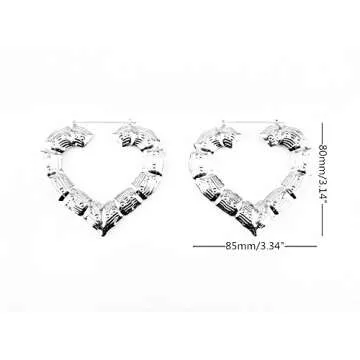 Honbay 5 Pairs Different Shape Bamboo Hoop Earrings (Silver)