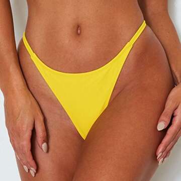 ForBeautyShe Women's Sexy Triangle Two Piece Bikini High Cut Thong Swimsuit Bandage Solid Brazilian Swimwear Yellow M