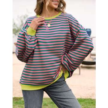 UEU Oversized Sweatshirts for Women Casual Comfy Pullover Tops Long Sleeve Crewneck Y2K Shirt Pink G...