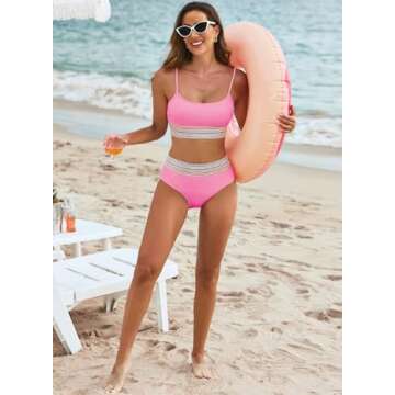 Herseas Pink Bikini Set with Adjustable Straps for Comfort