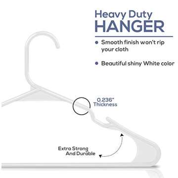 Utopia Home Plastic Hangers 50 Pack - Perfect for Clothes Hangers Space Saving - Durable and Strong Coat or Pant Hangers for Closet Organizers and Storage with Shoulder Grooves (White)