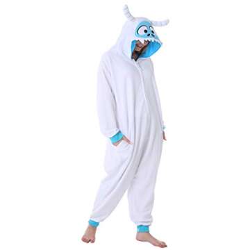 dressfan Snow Monster Costume Cosplay Costume Animal Onesie Christmas Halloween Pajamas One Piece for Unisex Adults Teens Kids White