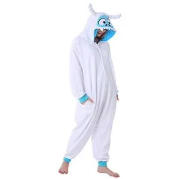 dressfan Snow Monster Costume Cosplay Costume Animal Onesie Christmas Halloween Pajamas One Piece for Unisex Adults Teens Kids White