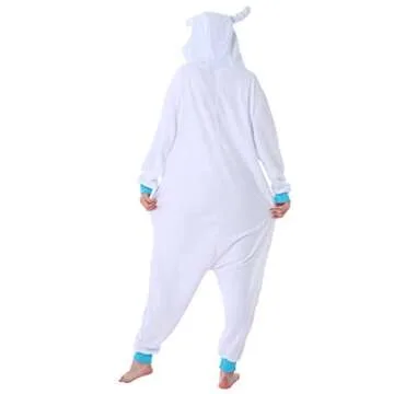 dressfan Snow Monster Costume Cosplay Costume Animal Onesie Christmas Halloween Pajamas One Piece for Unisex Adults Teens Kids White