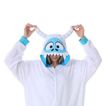 dressfan Snow Monster Costume Cosplay Costume Animal Onesie Christmas Halloween Pajamas One Piece for Unisex Adults Teens Kids White