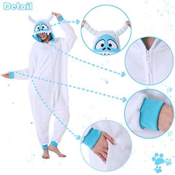dressfan Snow Monster Costume Cosplay Costume Animal Onesie Christmas Halloween Pajamas One Piece for Unisex Adults Teens Kids White