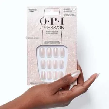 OPI xPRESS/ON Throw Me a Kiss | Pink Shimmer Short Round Press On Nails | With Nail Glue | Long Lasting, Reusable, Non-damaging