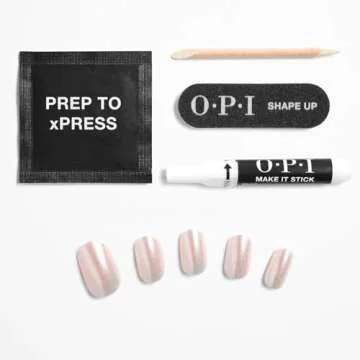OPI xPRESS/ON Throw Me a Kiss | Pink Shimmer Short Round Press On Nails | With Nail Glue | Long Lasting, Reusable, Non-damaging