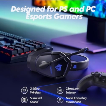 NUBWO Wireless Gaming Headset with Mic for Ps5 Ps4 PC, Zero Interference, 100-Hour Battery All-Day P...