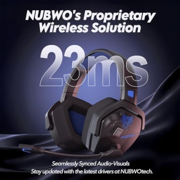 NUBWO Wireless Gaming Headset with Mic for Ps5 Ps4 PC, Zero Interference, 100-Hour Battery All-Day Play, 23ms Sync​ for Fortnite & Call of Duty/FPS Gamers, Triple Mode All Devices Compatible - Blue