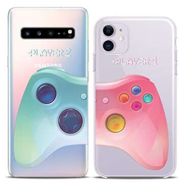 Cavka Matching Couple Cases Compatible for Samsung S24 S23 S22 Ultra S21 FE S20 Note 20 S10e A50 A11 A14 Video Game Clear Funny Pink Blue For Him Her Girlfriend Silicone Cover Anniversary Relationship