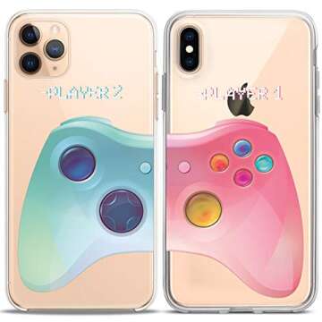 Cavka Matching Couple Cases Compatible for Samsung S24 S23 S22 Ultra S21 FE S20 Note 20 S10e A50 A11 A14 Video Game Clear Funny Pink Blue For Him Her Girlfriend Silicone Cover Anniversary Relationship