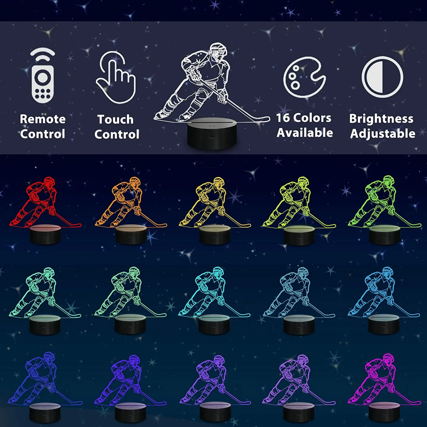 Lampeez 3D Hockey Player Night Light - Touch & Remote