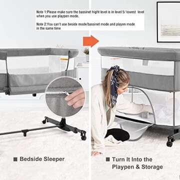 Nordmiex 3 in 1 Baby Crib - Safe Bedside Sleeper