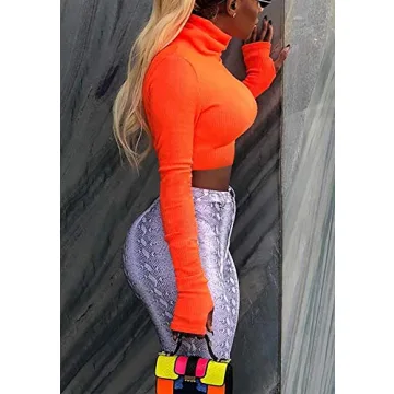 Artfish Neon Ribbed Women’s Turtleneck Crop Top