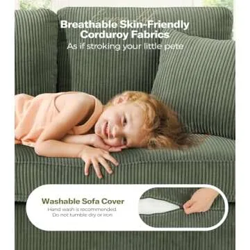 Kidirect 87in Green Sofa, Couches for Living Room 21in Extra Deep Seats, Comfy Corduroy Sofas for Living Room No Tool Assembly, Modern Oversized Love Seat with 2 Pillows, Sofa Couch for Bedroom