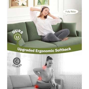 Kidirect 87in Green Sofa, Couches for Living Room 21in Extra Deep Seats, Comfy Corduroy Sofas for Living Room No Tool Assembly, Modern Oversized Love Seat with 2 Pillows, Sofa Couch for Bedroom