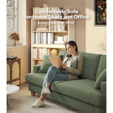 Kidirect 87in Green Sofa, Couches for Living Room 21in Extra Deep Seats, Comfy Corduroy Sofas for Living Room No Tool Assembly, Modern Oversized Love Seat with 2 Pillows, Sofa Couch for Bedroom