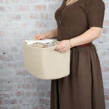 XUANGUO Rope storage Basket Bins Woven Basket for Organizing Shelves Rectangle Decorative Baskets Fo...