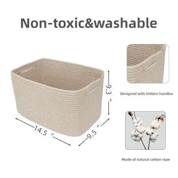 XUANGUO Rope storage Basket Bins Woven Basket for Organizing Shelves Rectangle Decorative Baskets For storage Clothes Toys Books Towels Square Wicker Nursery basket organizer 3 pack Oatmeal