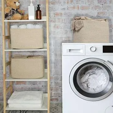 XUANGUO Rope storage Basket Bins Woven Basket for Organizing Shelves Rectangle Decorative Baskets For storage Clothes Toys Books Towels Square Wicker Nursery basket organizer 3 pack Oatmeal