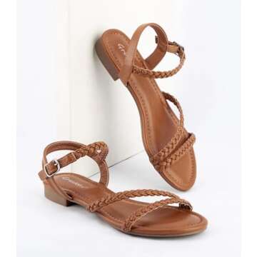 Greatonu Women's Flat Sandals Summer Braided Slip On Gladiator Sandals Open Toe Strappy Slingback Shoes Camel Size 9