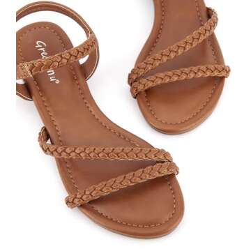 Greatonu Women's Flat Sandals Summer Braided Slip On Gladiator Sandals Open Toe Strappy Slingback Shoes Camel Size 9