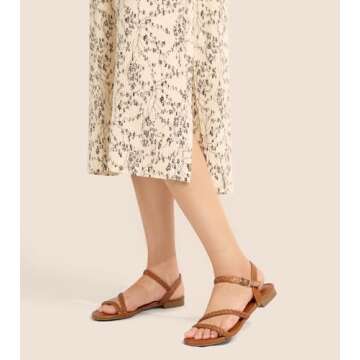 Greatonu Women's Flat Sandals Summer Braided Slip On Gladiator Sandals Open Toe Strappy Slingback Shoes Camel Size 9