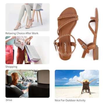 Greatonu Women's Flat Sandals Summer Braided Slip On Gladiator Sandals Open Toe Strappy Slingback Shoes Camel Size 9