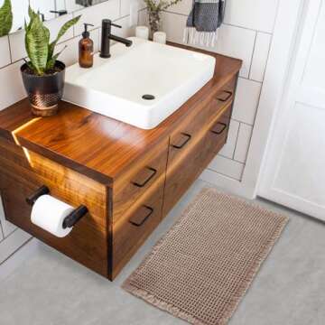 ZALL Tan Waffle Bath Mat,Super Absorbent Non Slip Bathroom Rug,Brown 18x30inch,Machine Washable Ultra Soft Floor Mats