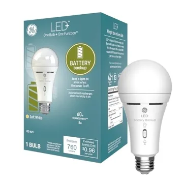 GE Lighting LED+ Backup Battery Light Bulb - Rechargeable, Soft White, Emergency Light